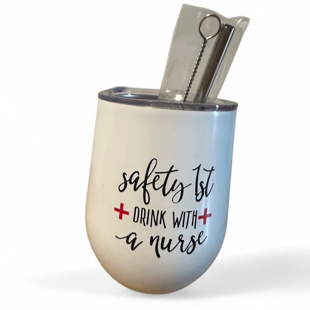 White Nurse-Themed Tumbler with Straw